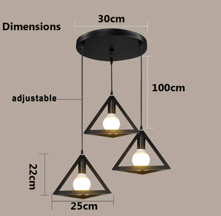 Lámpara colgante negra de 3 luces | Diseño industrial de hierro