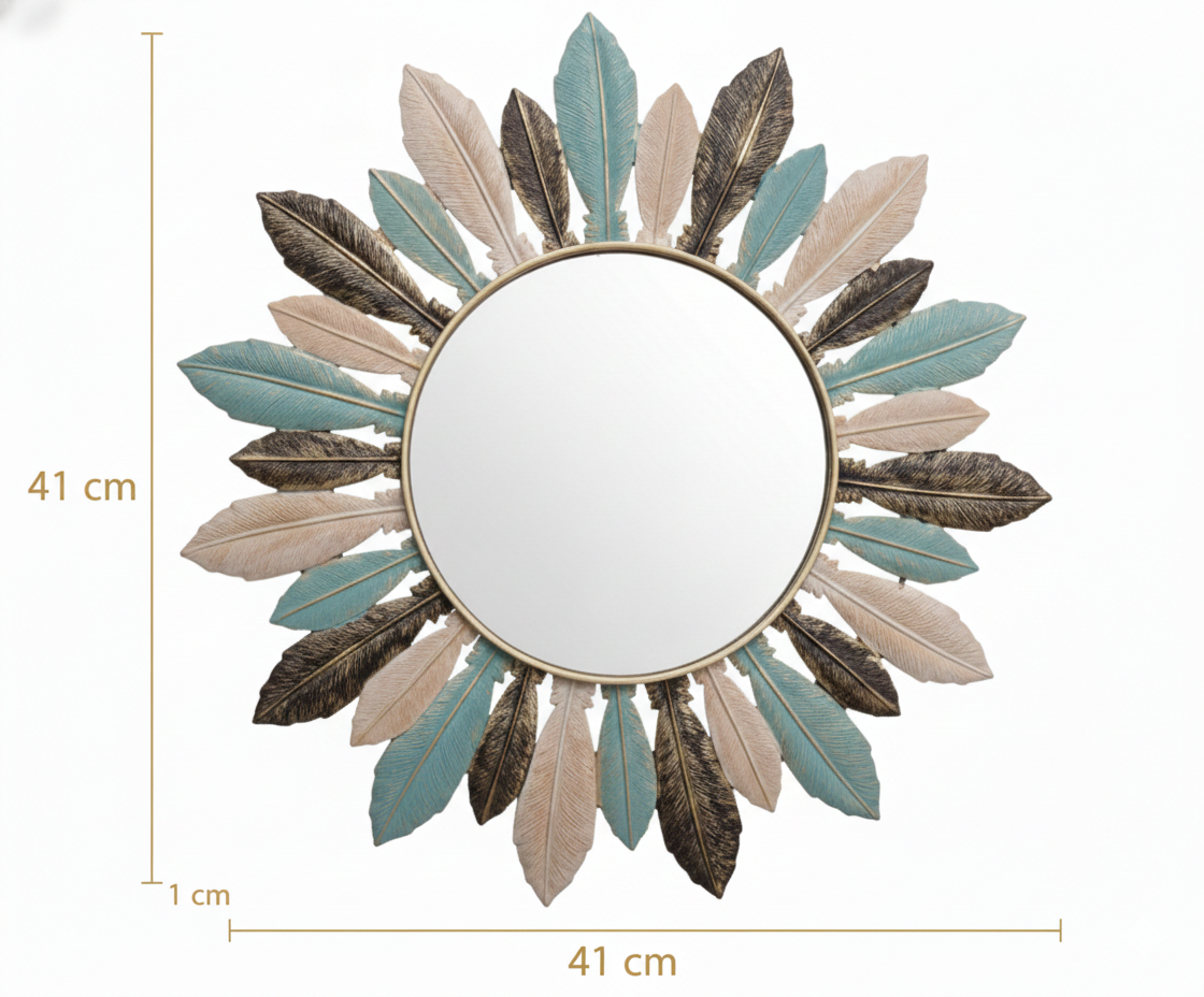 Adorno Colgante de Metal para Pared – Diseño de Plumas con Espejo ✨🏡