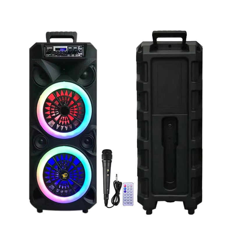 Bocina Reproductor con Micrófono de Doble Bocina – Sonido Potente y Luces LED