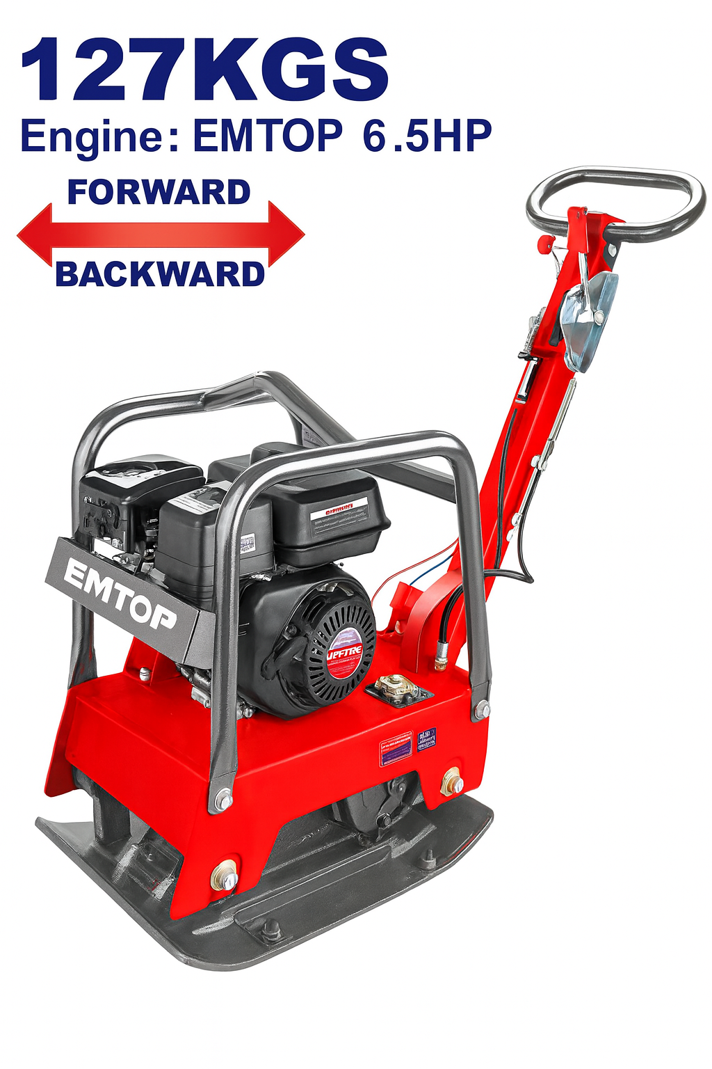 Compactadora reversible a gasolina de 6,5 HP con fuerza centrífuga de 25 kN