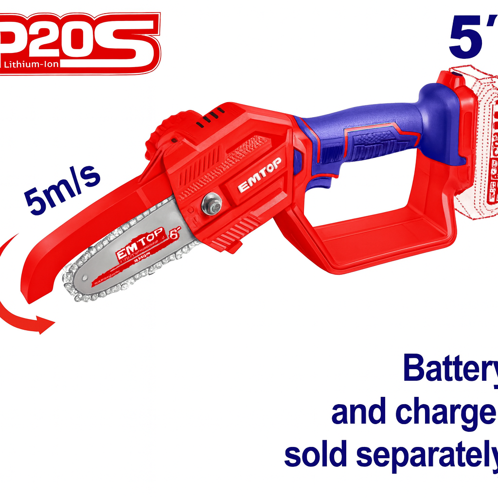 Motosierra de Poda Inalámbrica 5" 20V – (5 m/s, Portátil y Ligera)