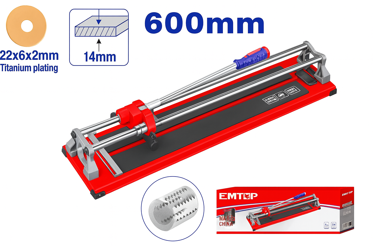 Cortadora de cerámica manual de 600 mm con base de acero y deslizadores de aluminio