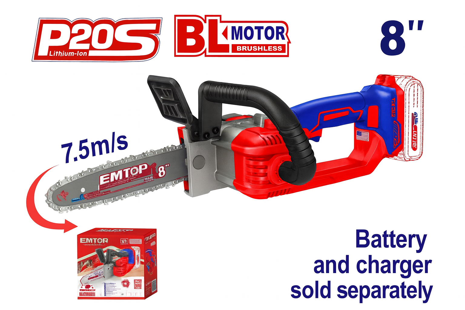 Motosierra Inalámbrica 8" 20V con Motor Brushless – (7.5 m/s, Compacta y Potente)