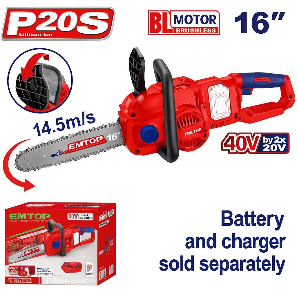 Motosierra Inalámbrica 16" 40V (20V+20V) con Motor Brushless – (14.5 m/s, Lubricación Automática)
