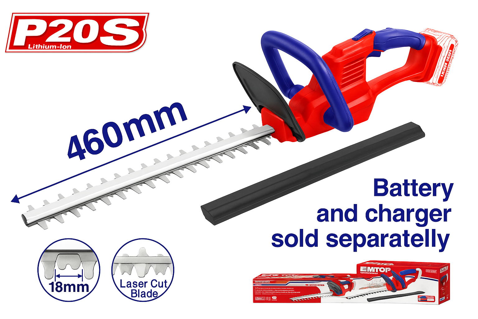 Cortasetos Inalámbrico 20V – (460 mm, 2800 spm, Cuchilla Láser)