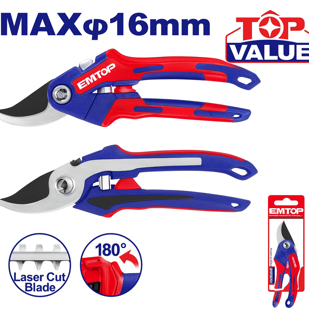 Tijera de Poda Profesional 8.5" – (Acero al Carbono, Mango Antideslizante)