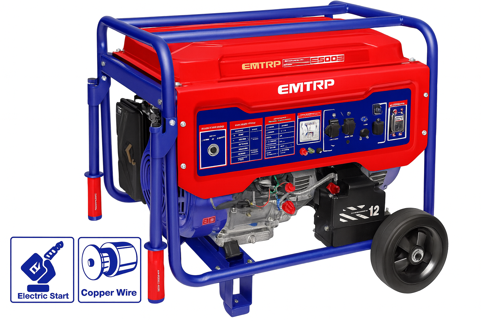 Generador a gasolina de 6,5 kW con arranque eléctrico, bobina de cobre y kit de ruedas