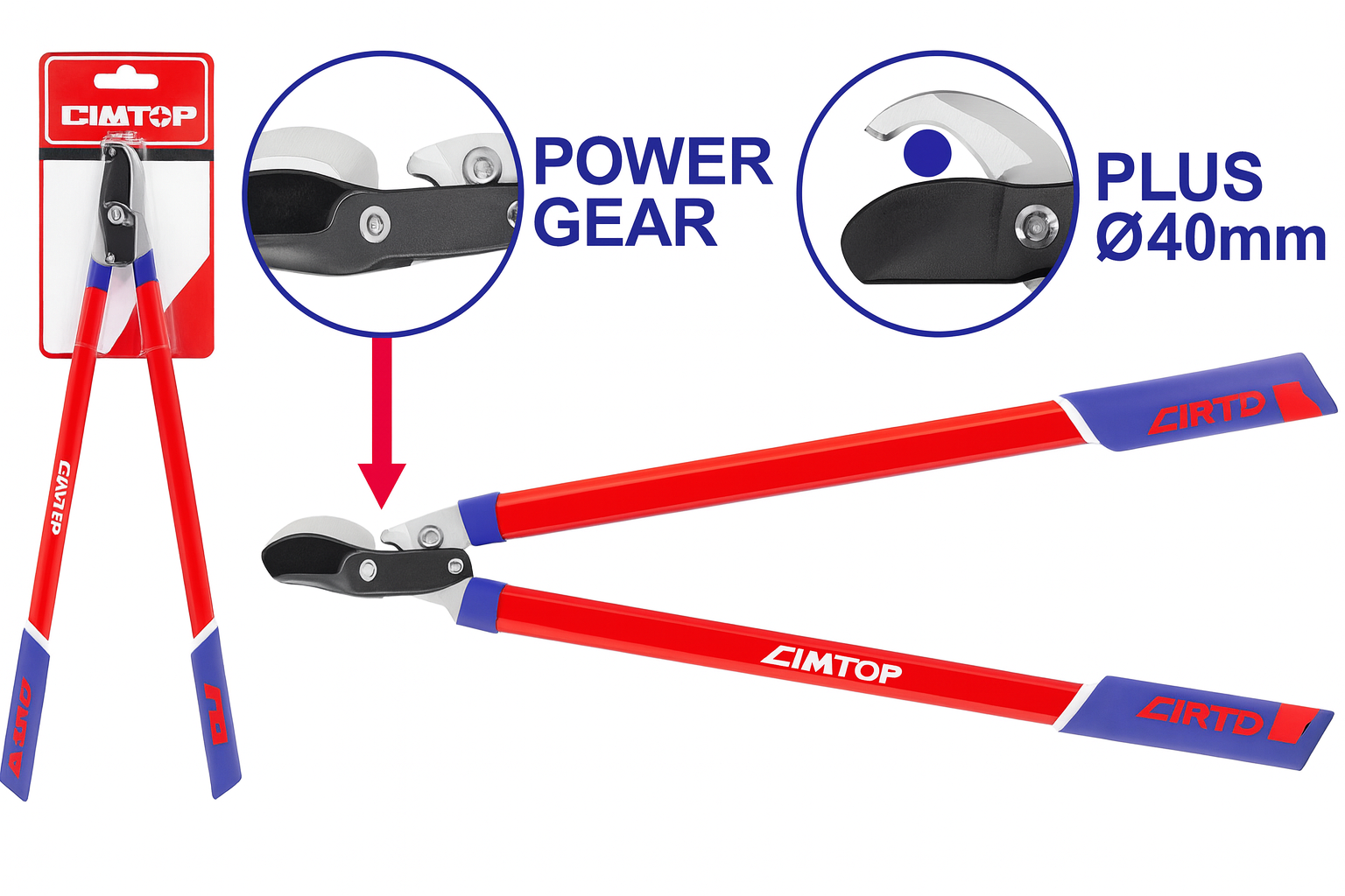 Tijera de Poda de Mango Largo 30" – EPSR760803 (Corte Ø40 mm, Sistema de Engranes, Acero al Carbono 55#)