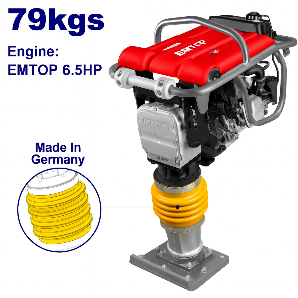 Compactadora tipo canguro a gasolina de 6.5 HP con fuerza de impacto de 10 kN