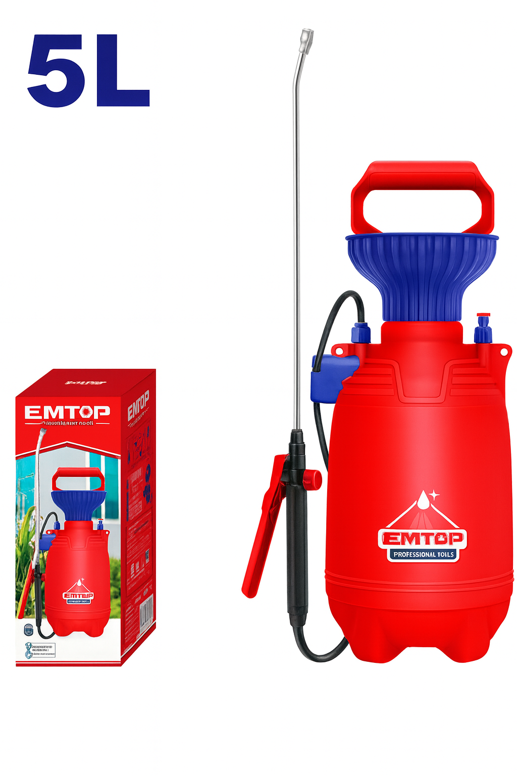 Pulverizadora Manual de Presión 5L – ESPP30502 (2.5 BAR, Lanza de Acero Inoxidable, Boquilla Ajustable)