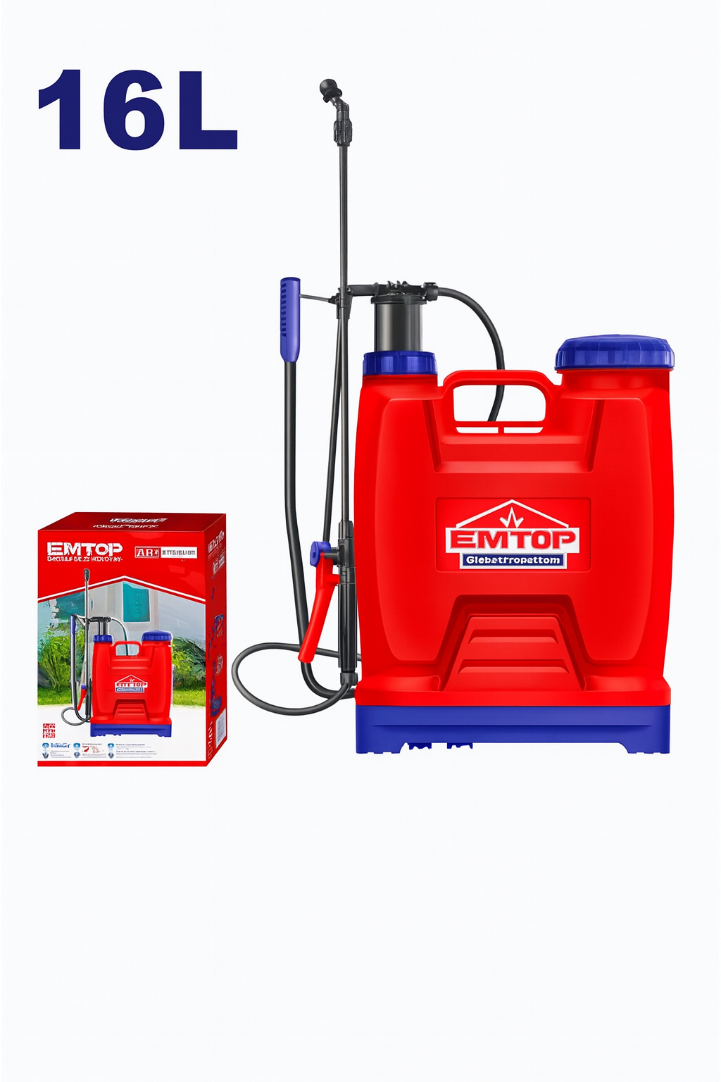 ESPP41602 Knapsack sprayer 16L Y trigger with fiber glass lance Pressure:4.5BAR Adjustable nozzle from jet to mist Large container specifically designed for spraying larger areas Comfortable padded straps Packed by color box