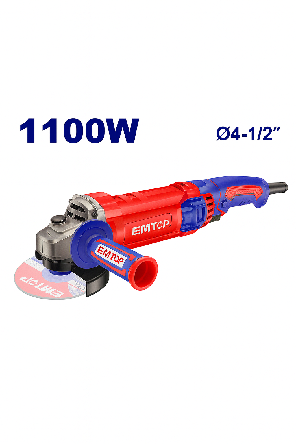 Esmeril angular EMTOP 1100W 4-1/2" (115 mm) 12.000 rpm con mango auxiliar