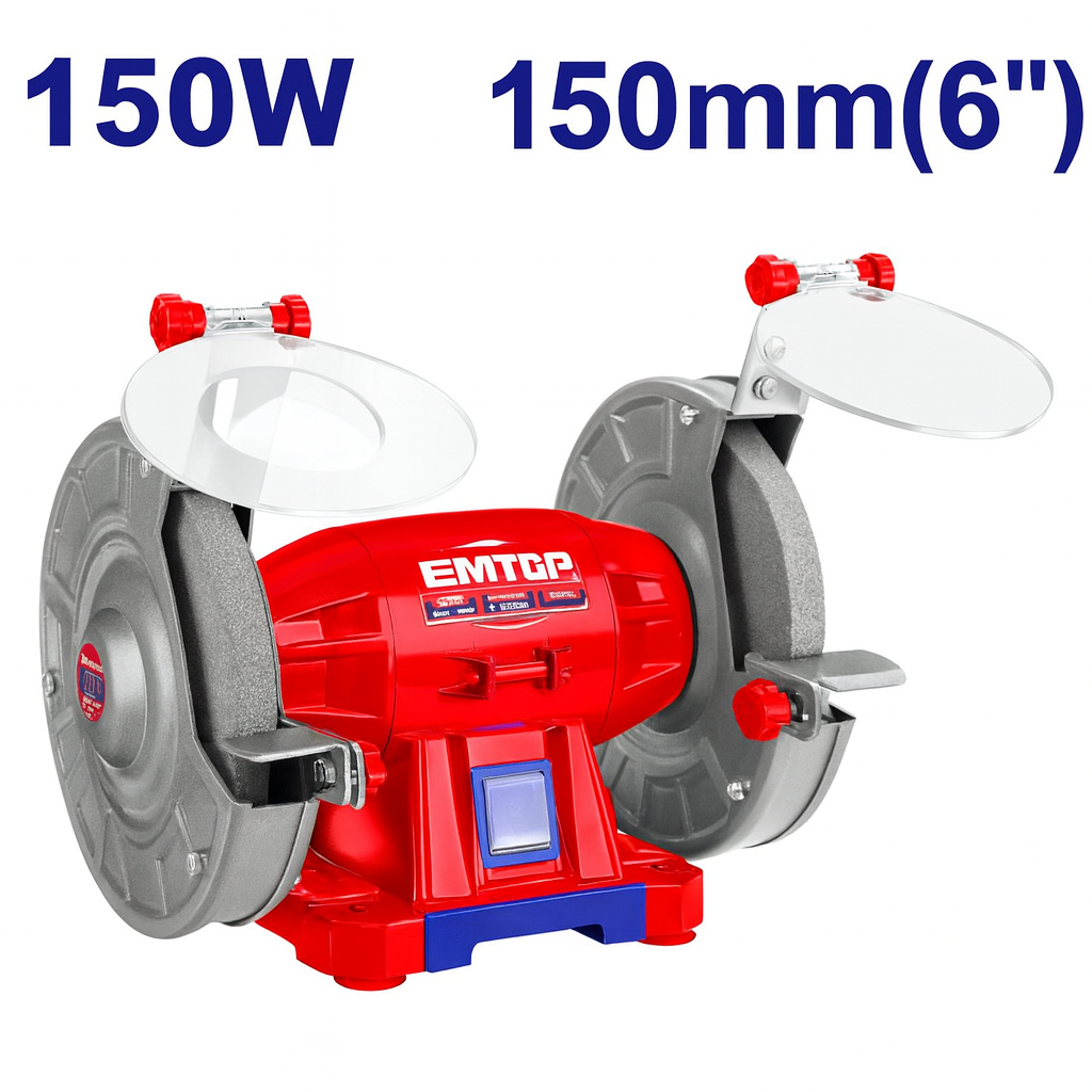 Esmeril de banco EMTOP 150W 6" (150 mm) con base de aluminio.