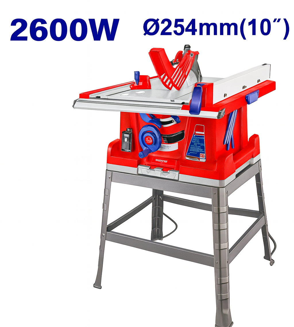 Sierra de mesa de 2600W con disco de 10" y base metálica de 4 patas