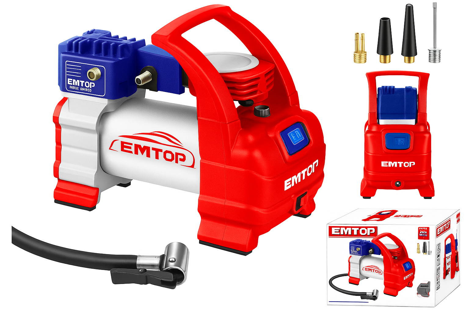 Compresor de aire portátil para automóvil 12V con luz LED y accesorios