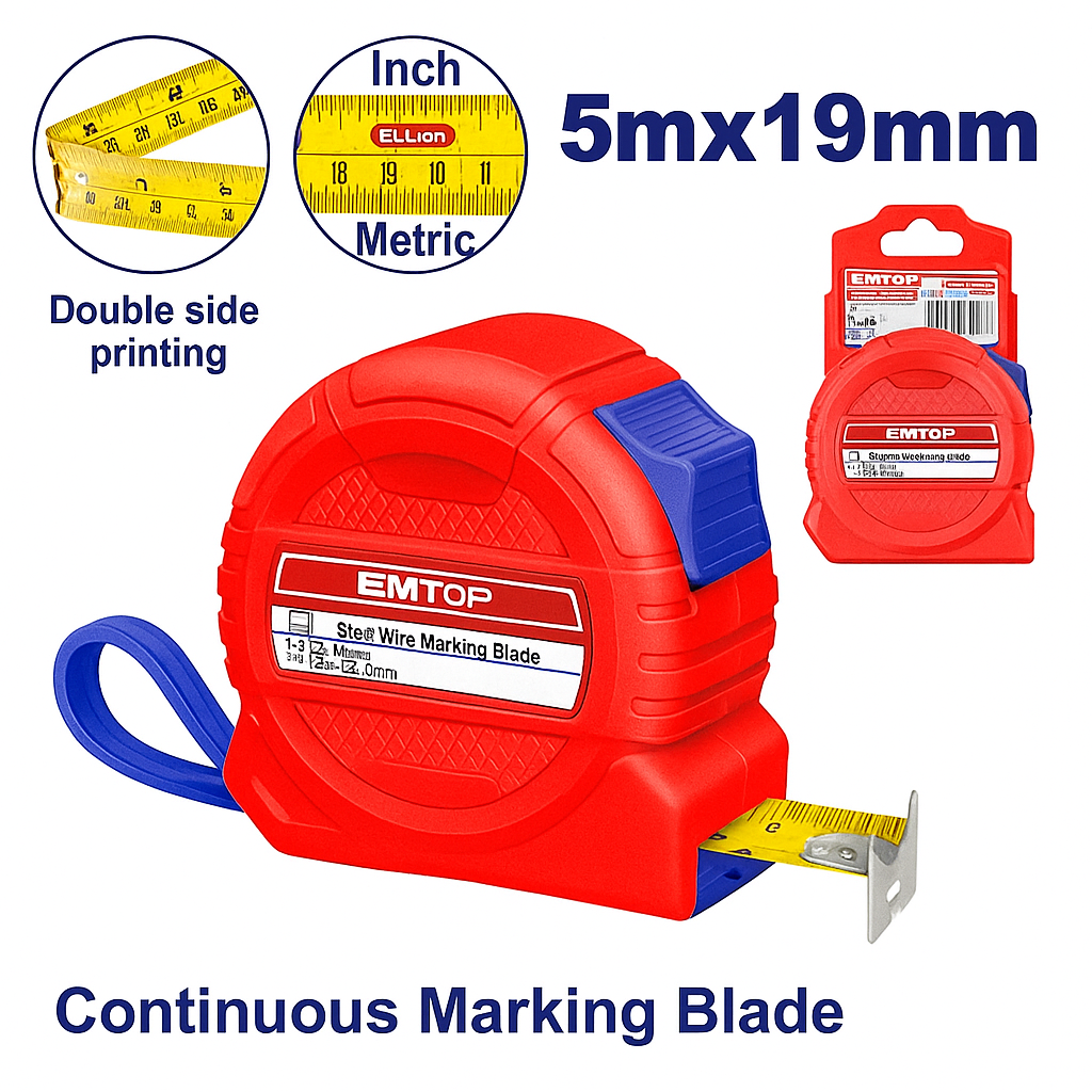 Cinta Métrica de Acero EMTOP – 5 m x 19 mm