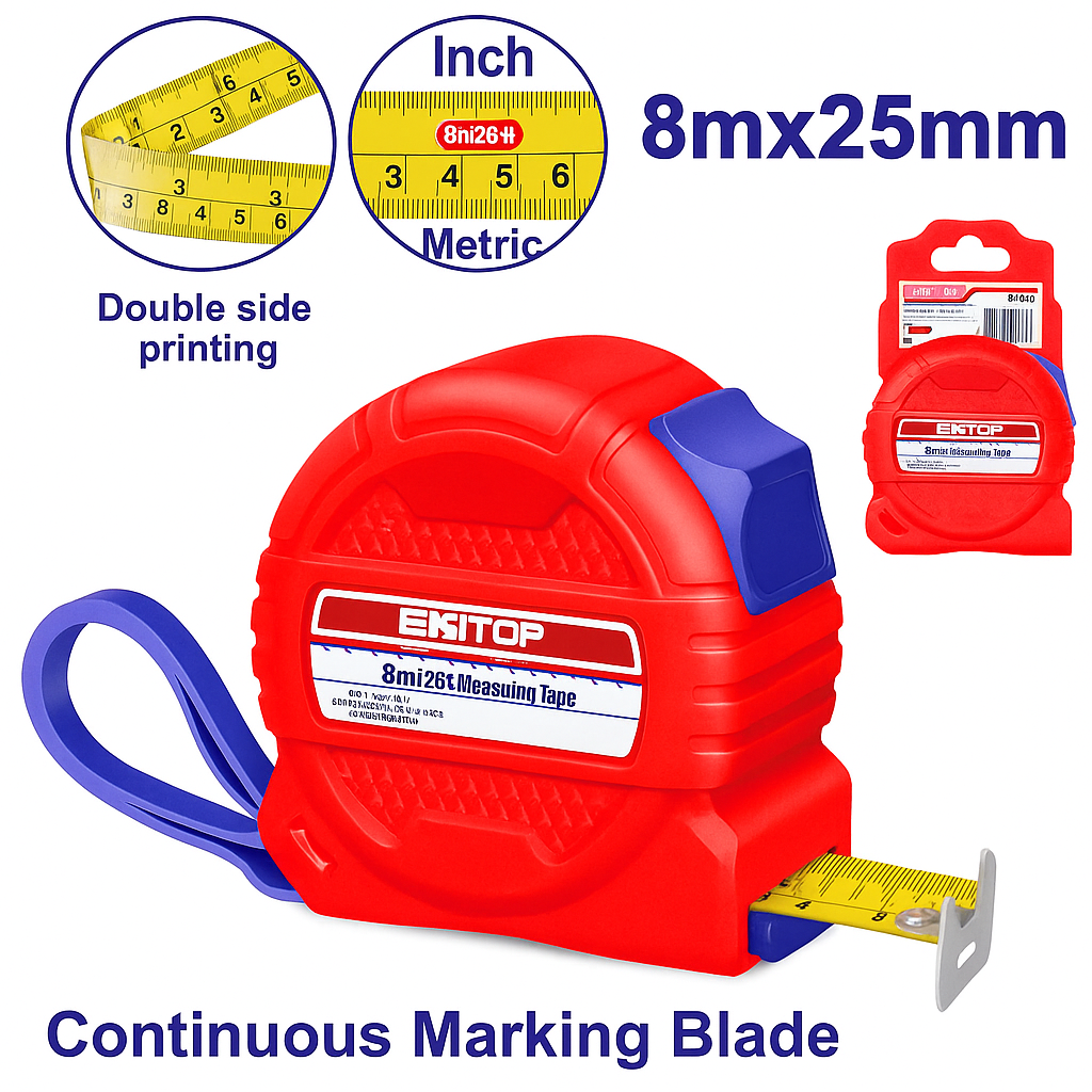 Cinta Métrica de Acero EMTOP – 8 m x 25 mm