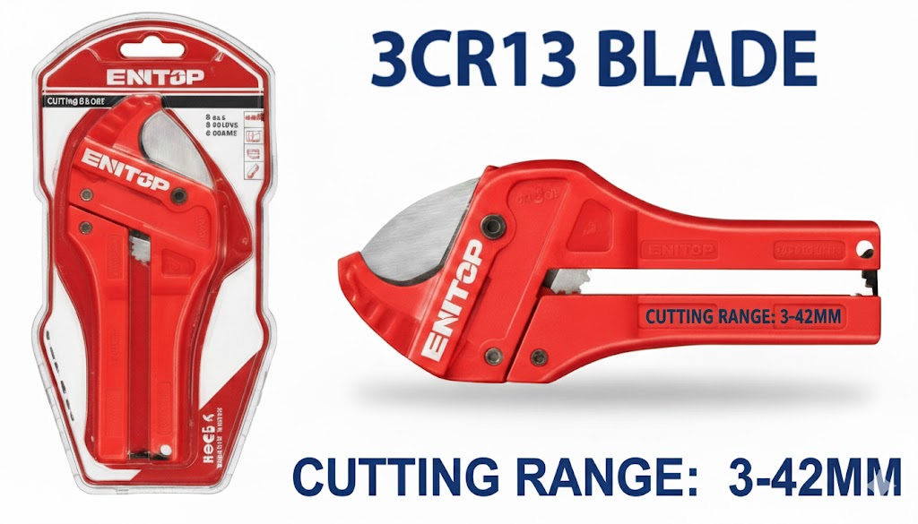 Cortador de tubo PVC de 193 mm con apertura automática y capacidad de corte de 3–42 mm