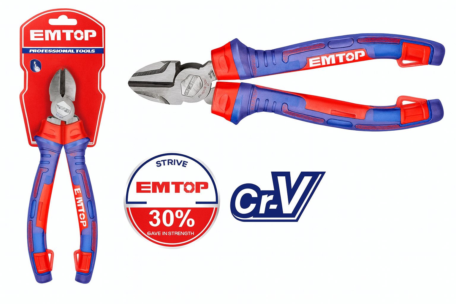 Alicate de corte diagonal de alto apalancamiento de 7" (180 mm) Cr-V con mango tricolor TPR y funciones Múltiples