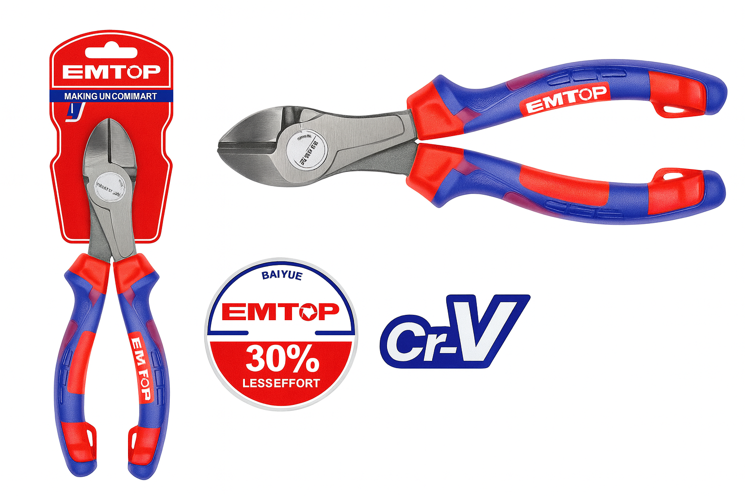 Alicate corta alambre de 8" (200 mm) Cr-V con mango tricolor TPR y función de desbarbado