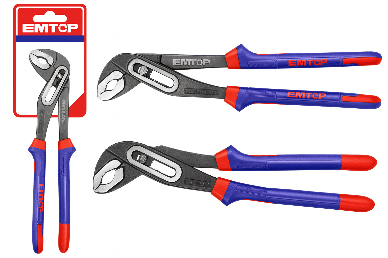 Alicate para bombas de agua de 10" (250 mm) con mango bicolor TPR y acabado negro pulido