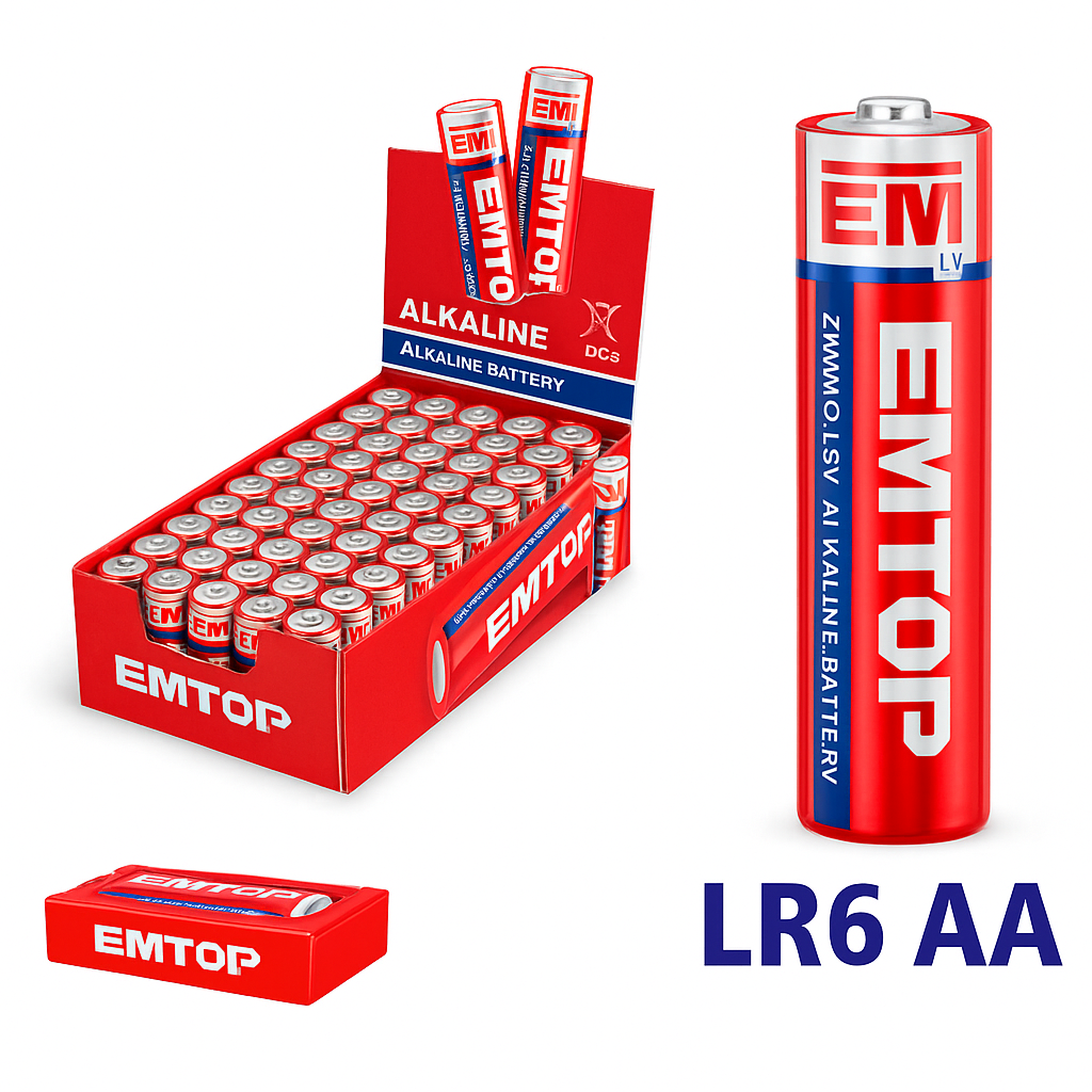 Baterías alcalinas EMTOP AA (LR6) 1.5V – alta capacidad 2900 mAh (paquete)
