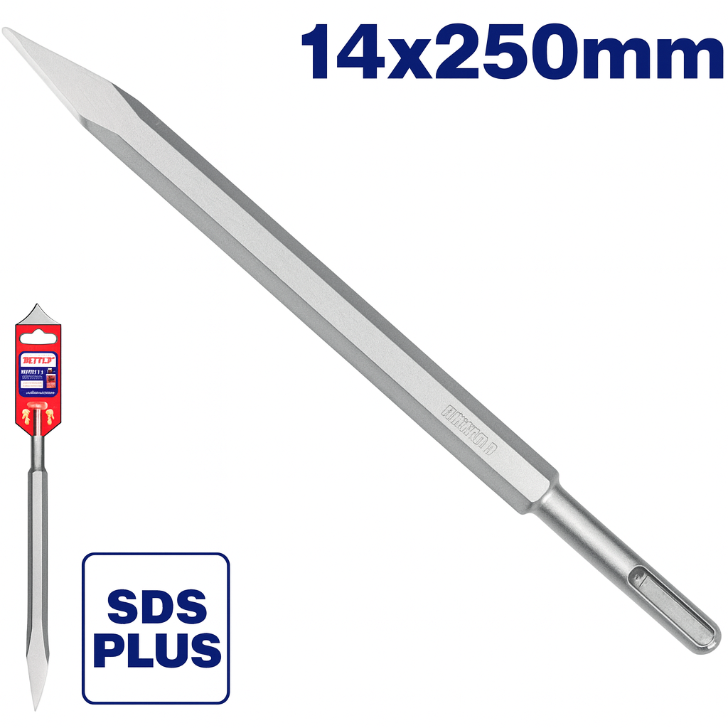 Cincel puntiagudo EMTOP para concreto 14×250 mm (vástago hexagonal)