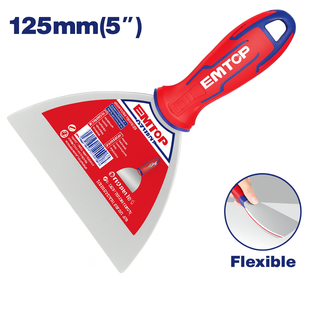 Espátula para masilla de 125 mm (5") en acero inoxidable con mango bicolo