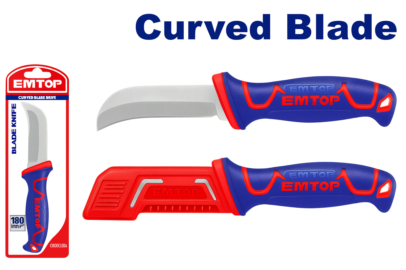 Cuchillo pelacables de 200 mm con hoja curva de acero inoxidable y cubierta protectora