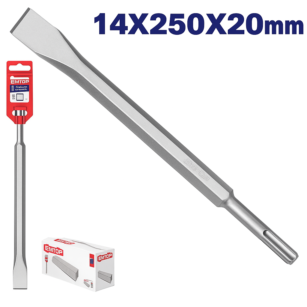Cincel plano EMTOP para rotomartillo 14×250×20 mm (corte frío)