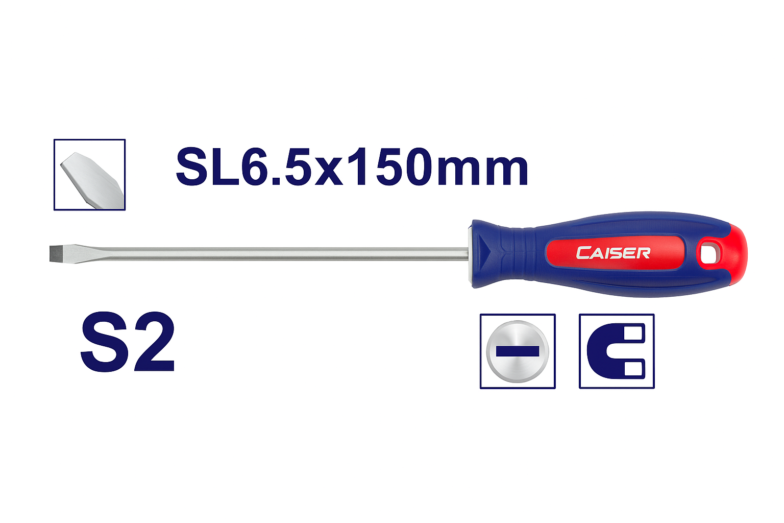 Desarmador plano SL6 x 150 mm con vástago redondo de 6 mm en acero S2