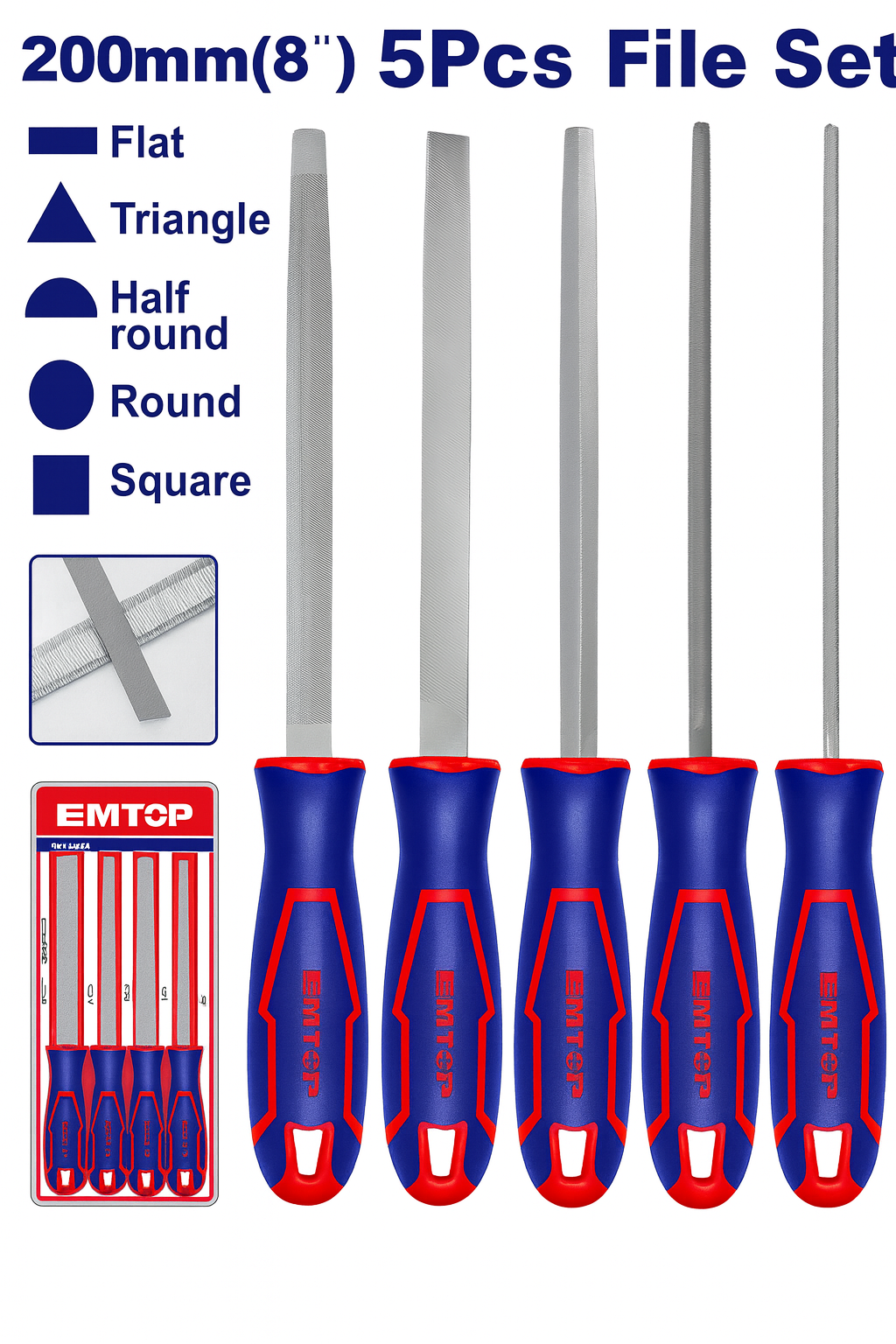 Juego de limas de acero de 5 piezas (8" / 200 mm) T12 con diferentes perfiles