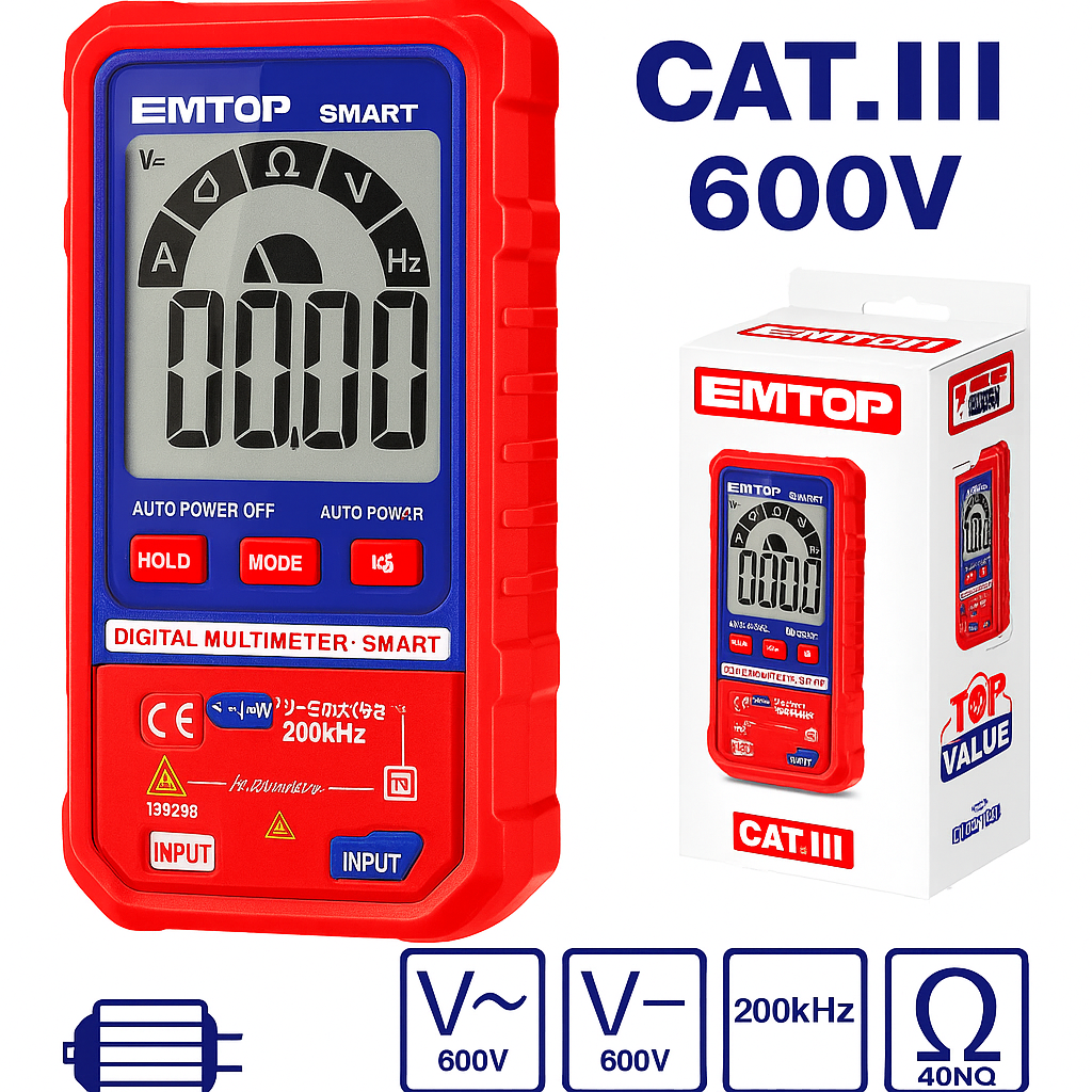 Multímetro digital EMTOP True RMS 4000 cuentas con alarma NCV y rango automático