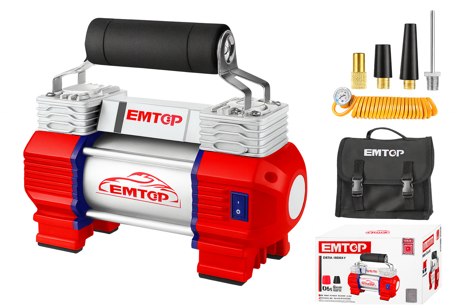 Compresor de Aire para Auto de Alta Potencia 12V – Doble Cilindro con Luz LED y Maletín