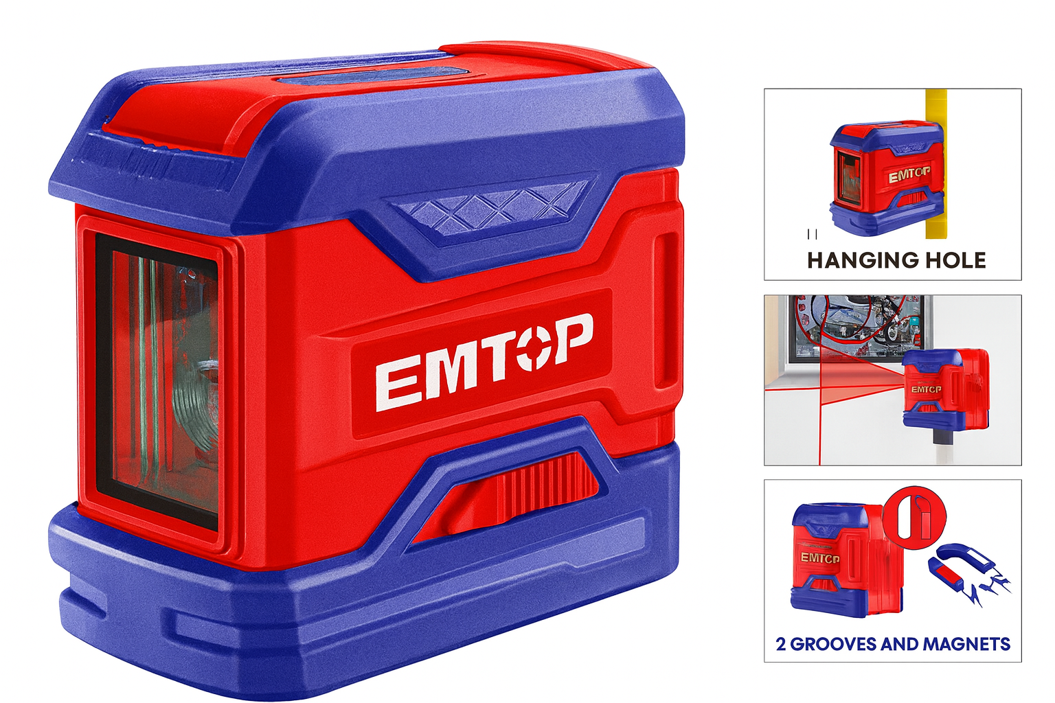 Nivel láser autonivelante con líneas horizontales y verticales, alcance de 15 m y función de bloqueo de cruz