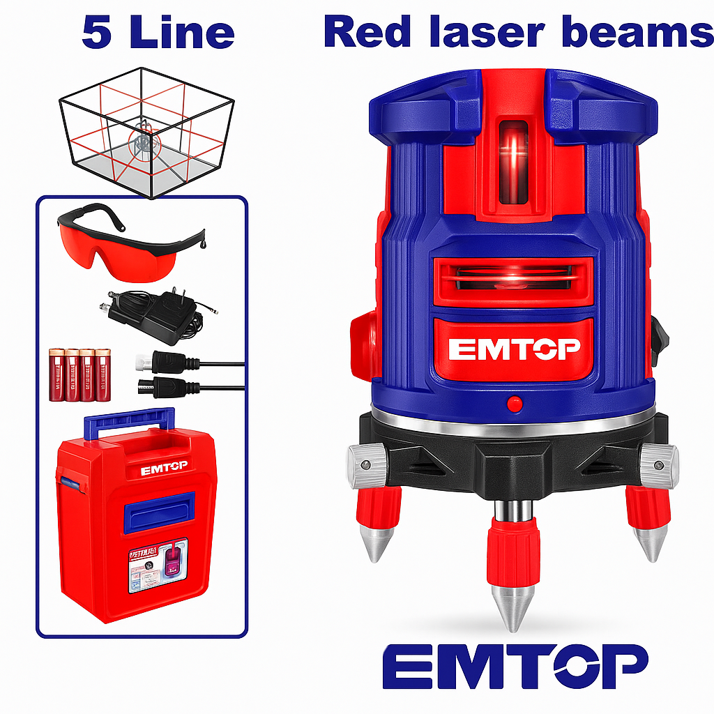 Nivel láser autonivelante de 30 m con 1 línea horizontal y 4 líneas verticales (láser rojo)