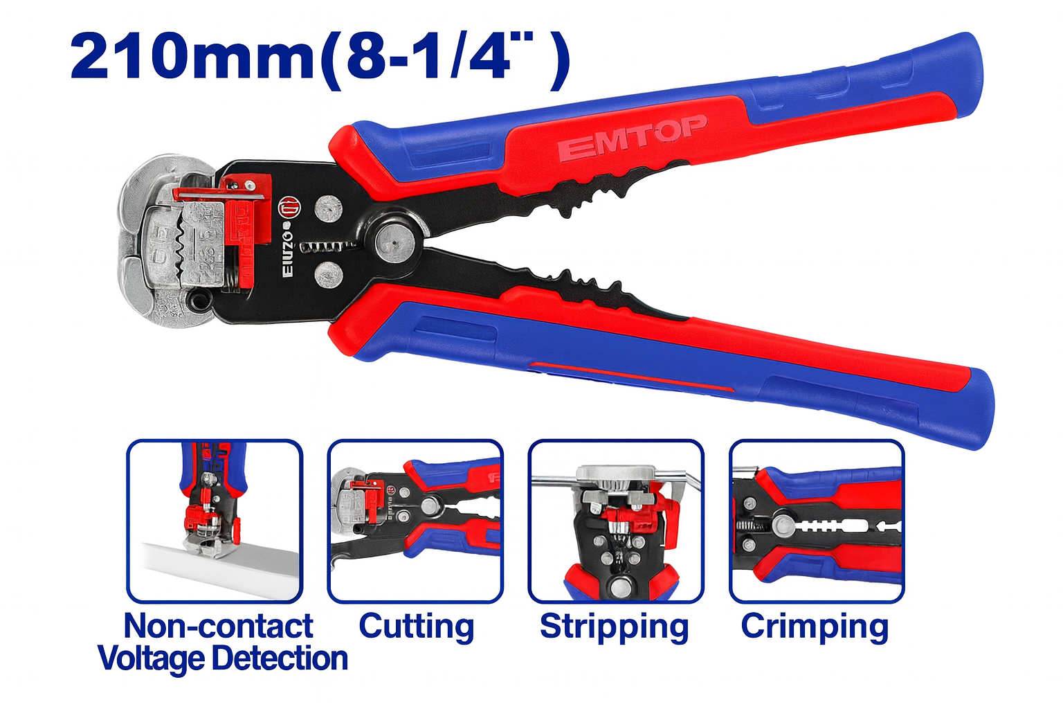 Alicate pelacables inteligente con detección de voltaje y función de corte y engarzado (0.2–6 mm²)