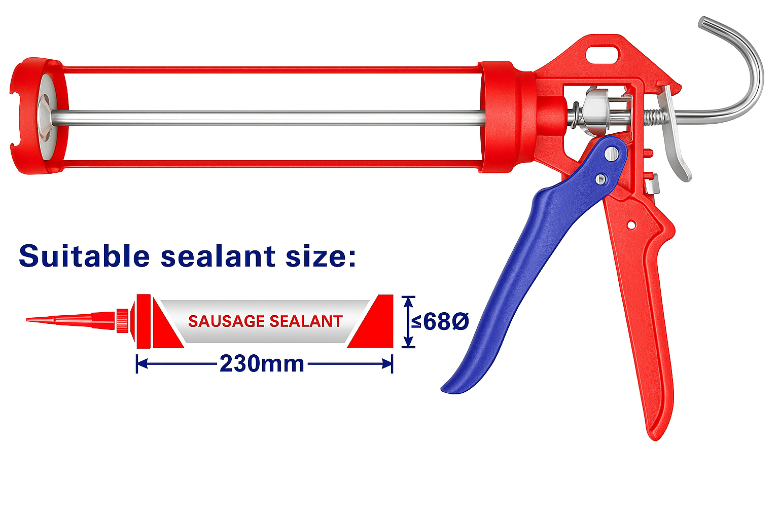 Pistola para silicona de 9" con mango de aluminio giratorio y varilla lisa