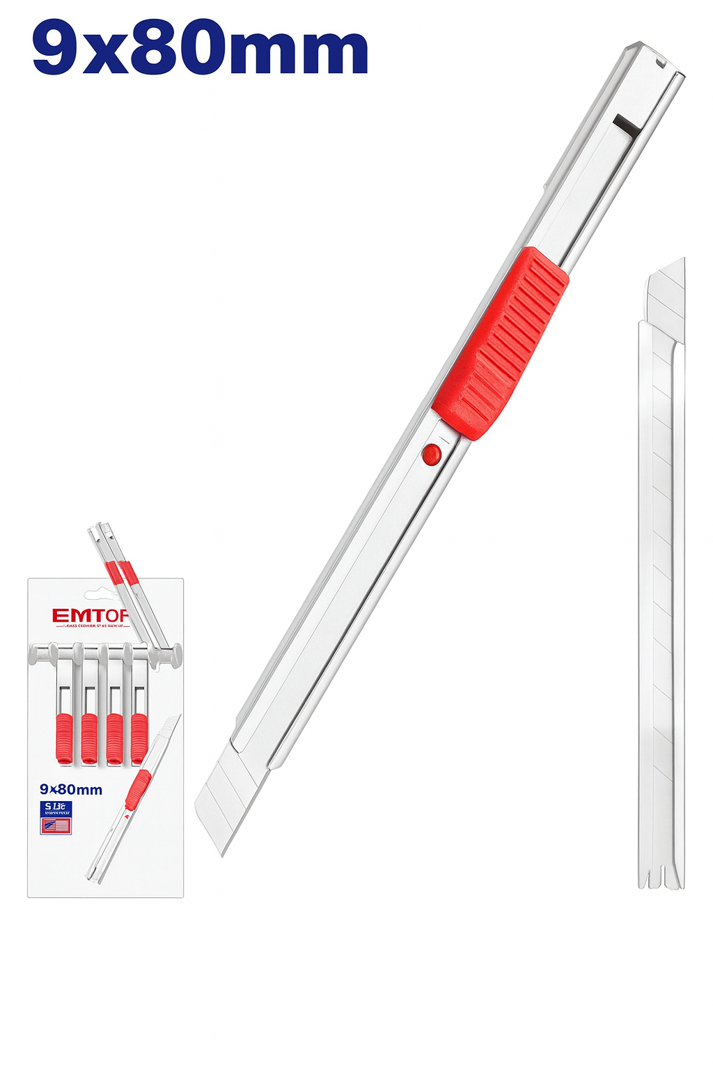 Cúter metálico retráctil de 9 mm con hoja SK5 y botón deslizante plano