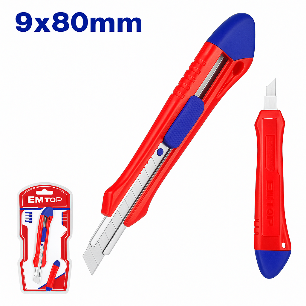 Cúter retráctil de 9 mm con sistema Auto-Lock y botón deslizante plano