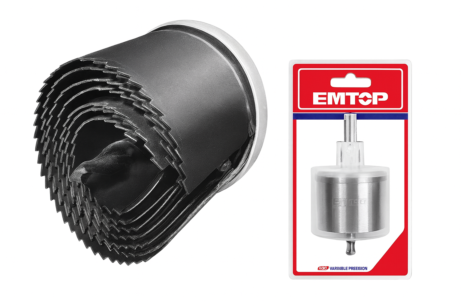 Juego de sierras copa EMTOP de 7 piezas (26–63 mm) con altura de 50 mm