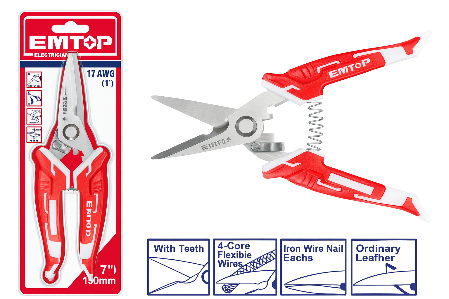 Tijeras de electricista Tamaño: 178 mm (7")