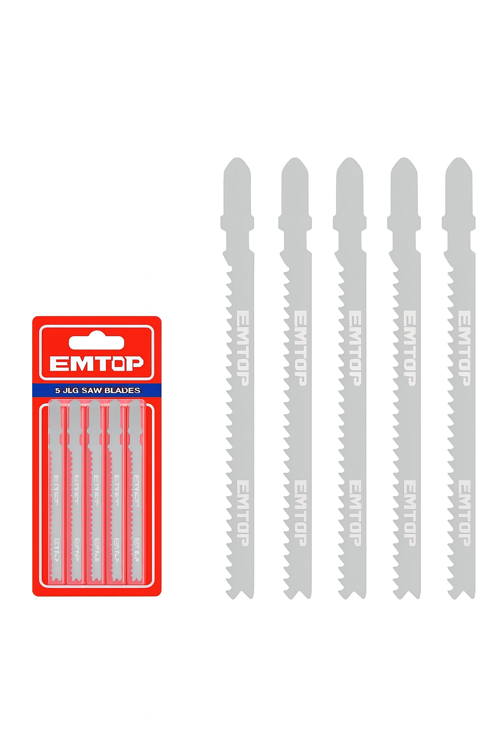 Juego de hojas para sierra caladora EMTOP para metal 5 piezas HSS 50 mm 21TPI