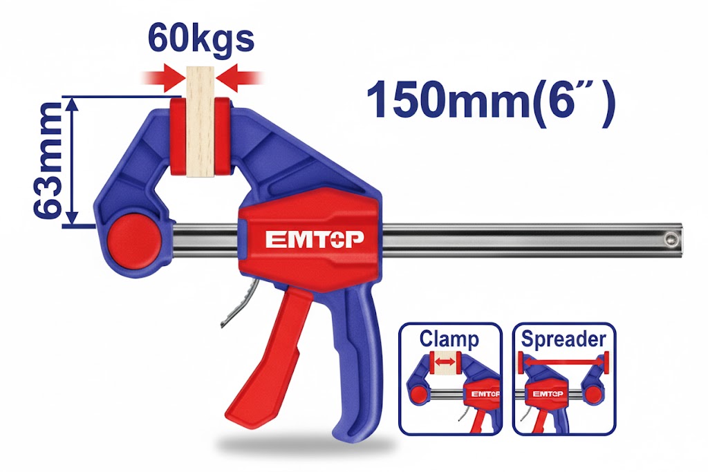 Prensa rápida de 63×150 mm con fuerza máxima de sujeción de 60 kg