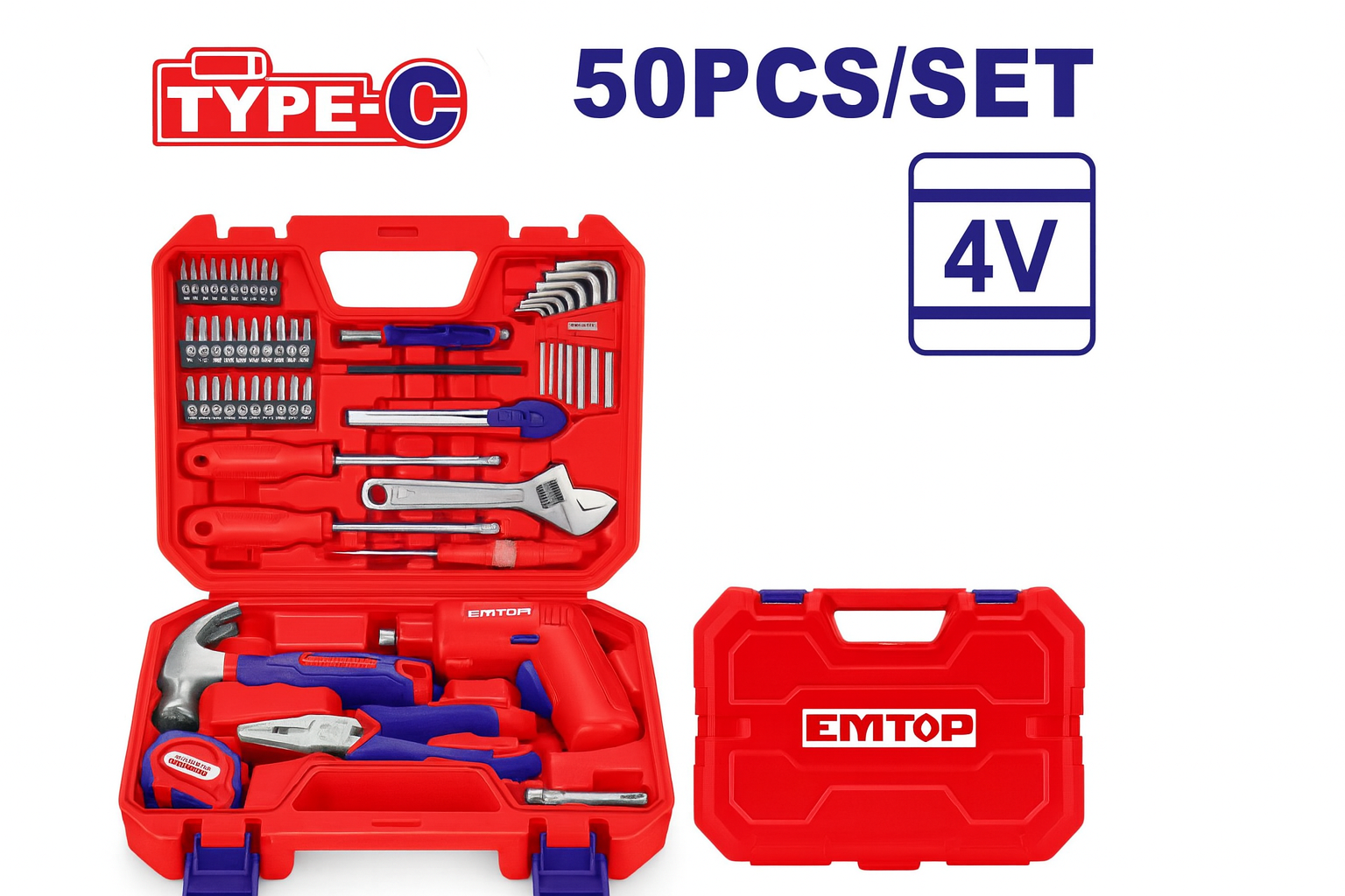Juego de herramientas de 50 piezas con destornillador inalámbrico de 4V y accesorios domésticos