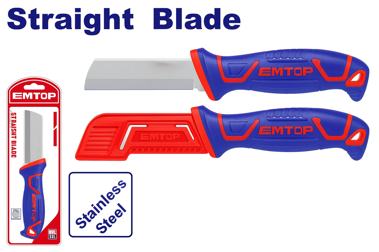 Cuchillo pelacables de 200 mm con hoja recta de acero inoxidable y cubierta protectora