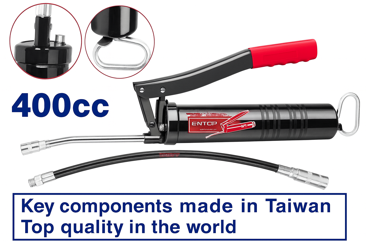 Pistola engrasadora profesional de 400 cc (14 oz) de alta presión con manguera flexible y boquilla metálica