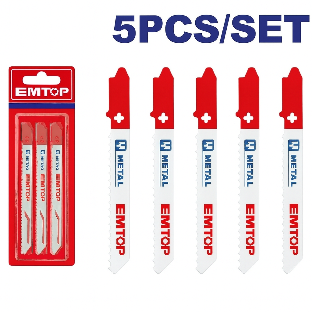Hojas para sierra sable EMTOP 225 mm (9") Bi-Metal 6TPI para madera con clavos – set de 5 piezas