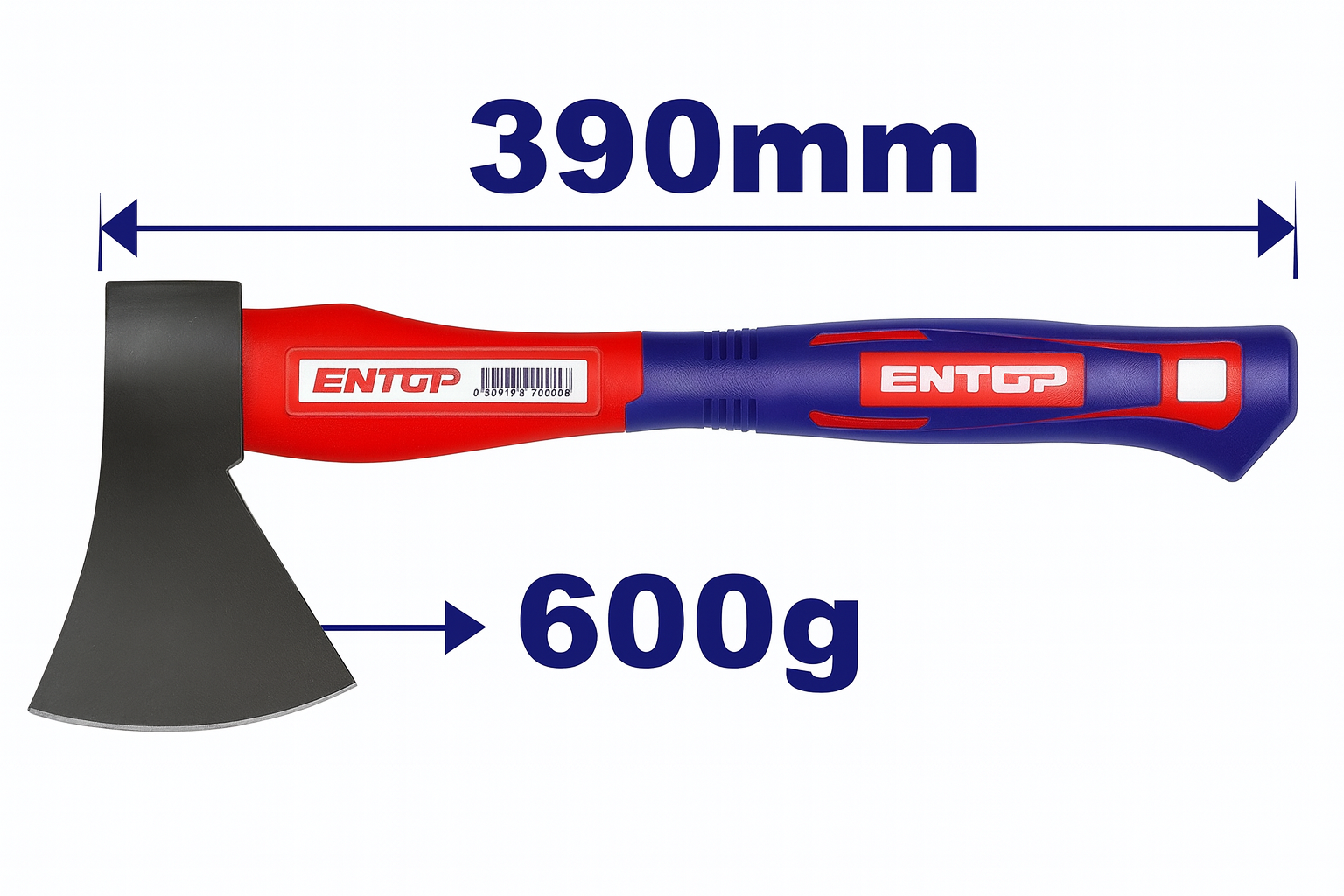 Hacha de 600 g con mango de fibra de vidrio y cabeza forjada en acero al carbono 45#