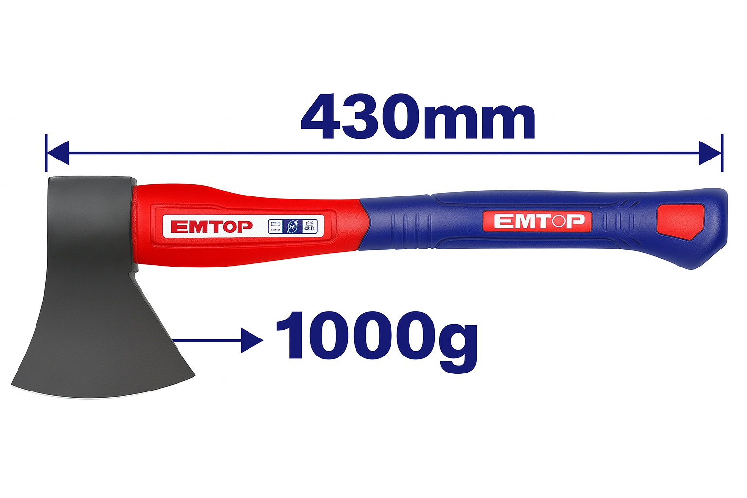 Hacha de 1000 g con cabeza forjada doble y mango de fibra de vidrio en acero al carbono 45#